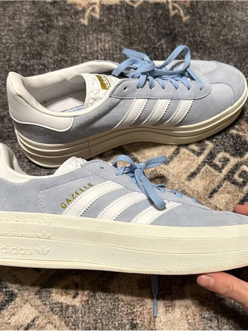 adidas Gazelle Platform Sneakers in Light Blue and White